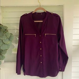 Royal Plum Button Down Blouse